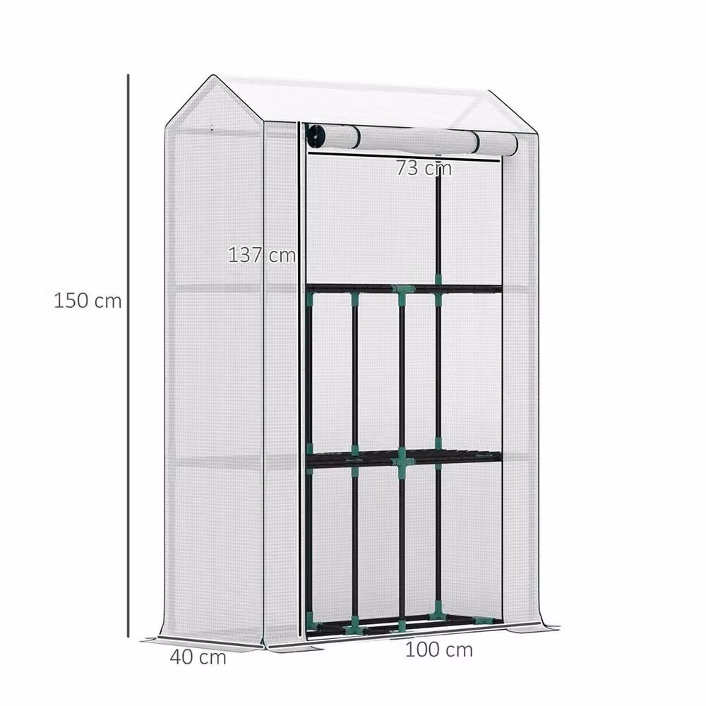 EONLION 3 Tier Mini Greenhouse with PE Cover in White, W/D/H: 100 x 40 x 150 cm – 2