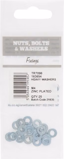 Hiatt M4 Heavy Flat Galvanised Washers for Hex Bolts in Silver