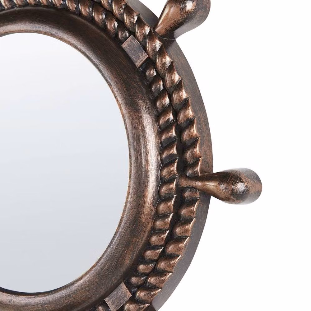 Wyld and Coco Round Nautical Rope Frame Wall Mirror, Brown, Diameter: 46 cm – 5