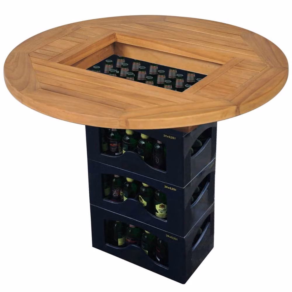 Berkfield Home Teak Table Beer Crate in Brown, W: 70 cm – 2