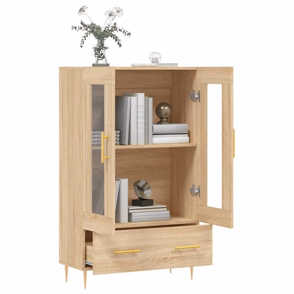 Berkfield Home Sonoma Oak Highboard in Brown with Glass Doors, W/D/H: 69.5 x 31 x 115 cm – 2