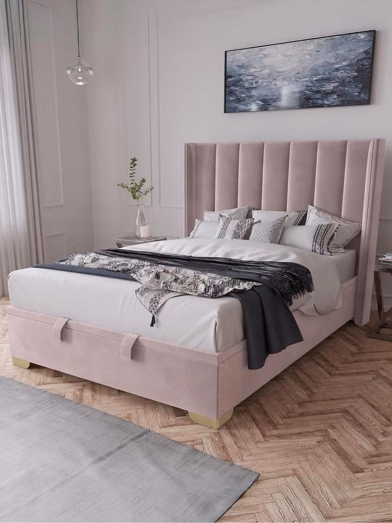 Very Home Dakota Upholstered Velvet Storage Ottoman King Bed in Pink, W/D/H: 180 x 200 x 128.5 cm