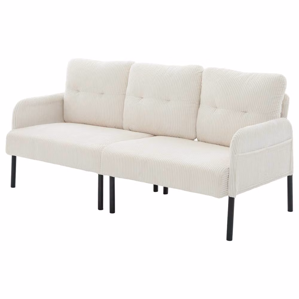 GOMYWAY Matteo Oversized Corduroy Upholstered Modern Double Seater Loveseat in White – 2