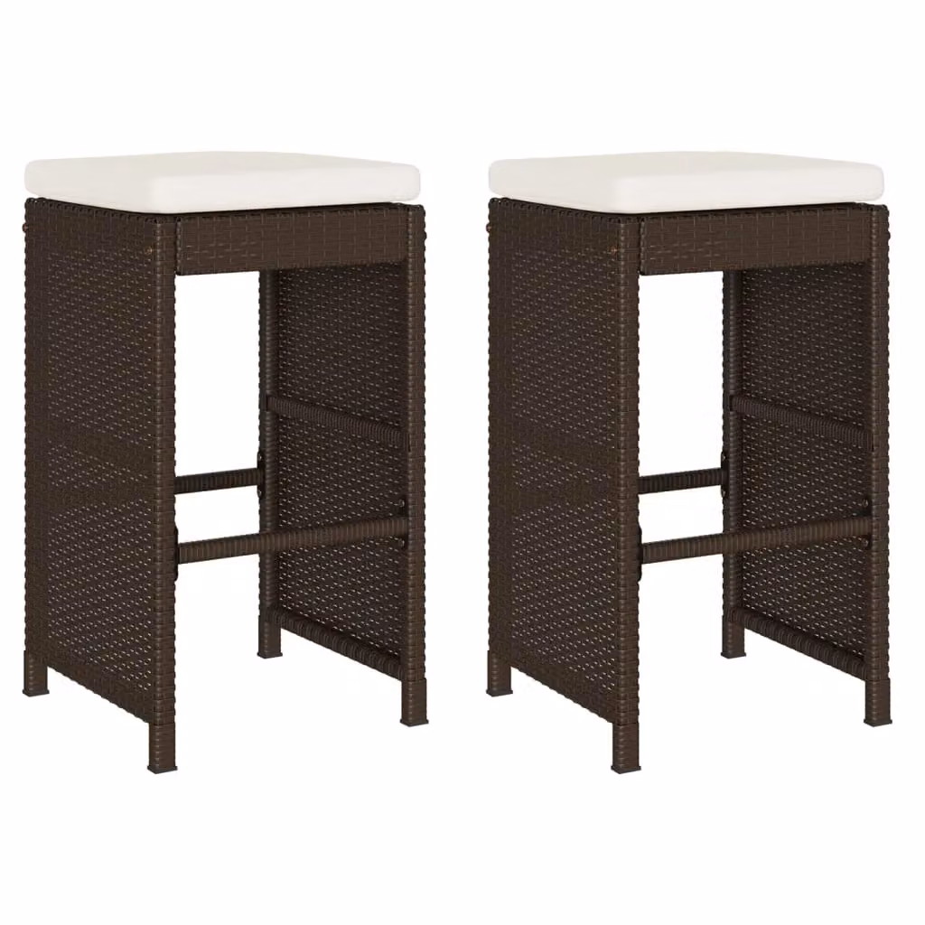 Berkfield Home Set of 2 Brown Poly Rattan Garden Bar Stools with Fabric Cushions – 2