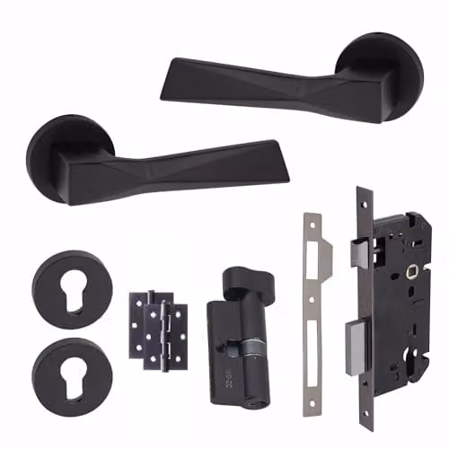 Golden Grace Aura Euro Lock Door Handles Set in Matt Black