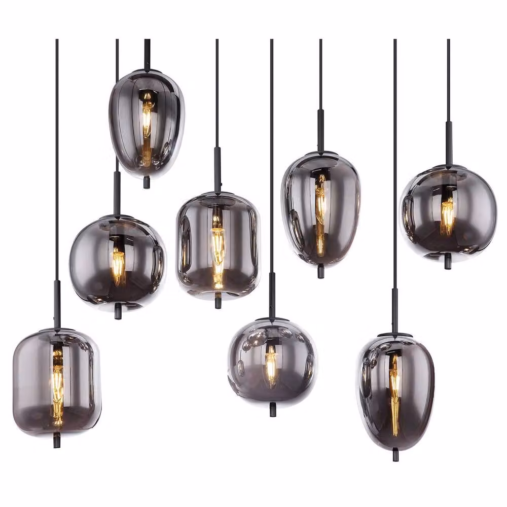 Globo Lighting Blacky Cluster Pendant Ceiling Light in Black with Glass Shade and 8x E14 Sockets, Height Adjustable – 5