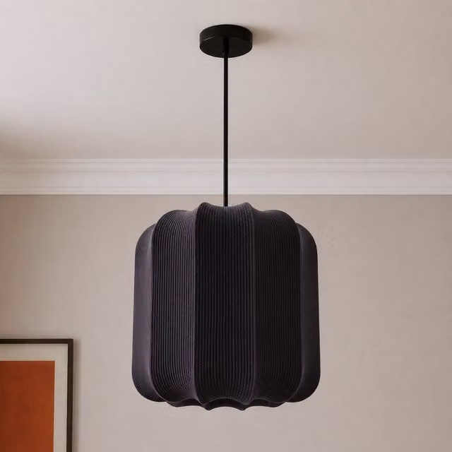 CGC Lila Black Cylinder Ribbed Stretch Cotton Fabric Lampshade