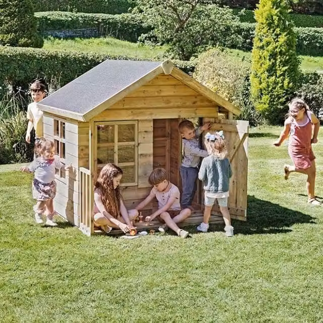 Rebo Wooden Garden Playhouse in Brown with Mineral Felt Roof, W/D/H: 152.4 x 152.4 x 152.4 cm