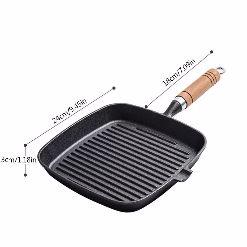 EONLION Uncoated Cast Iron Griddle Frying Pan in Black, Width: 100 cm – 2