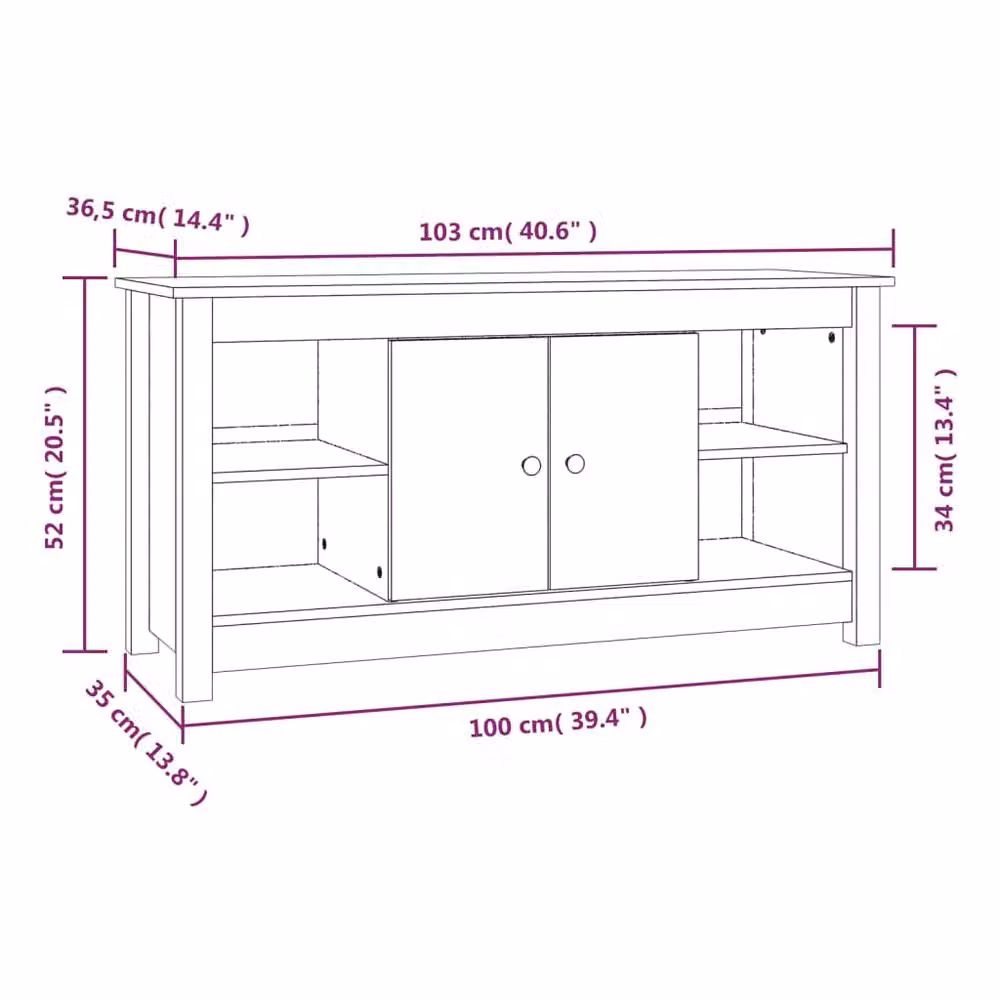 Berkfield Home Grey Modern Solid Pine Wood TV Cabinet W: 103 cm, D: 36.5 cm, H: 52 cm – 5