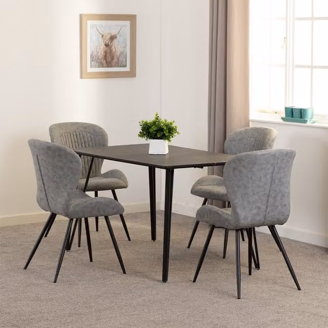 Seconique Marlow and Quebec Modern Dining Set with Rectangular Table and Chairs in Black, Brown and Grey