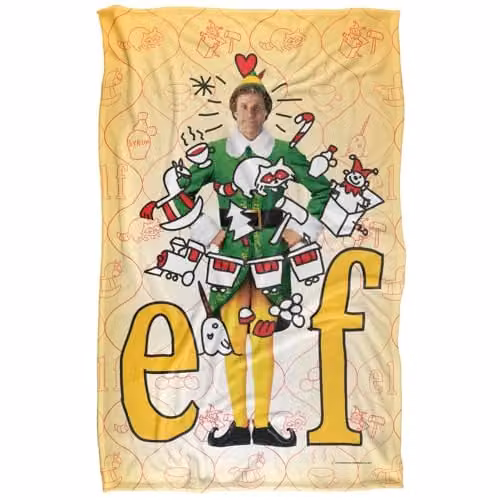 Warner Bros. Elf Buddy Doodles Silky Touch Super Soft Fleece Throw Blanket, Multicolour, W: 91 cm, D: 147 cm – 1