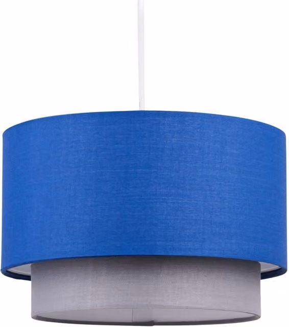 First Choice Lighting Blue and Grey 2 Tier Fabric Cylinder Light Shade – 1