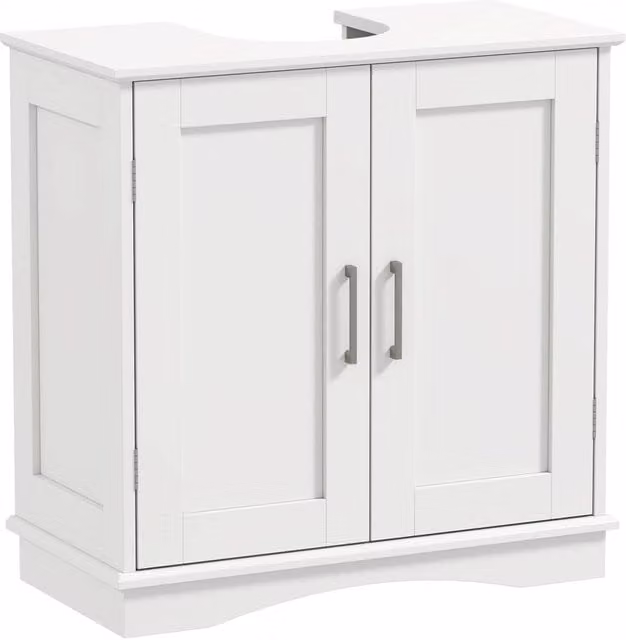 Gymax Modern White Pedestal Sink Bathroom Vanity Cabinet with Hinged Doors and Internal Shelves, Width: 60 cm