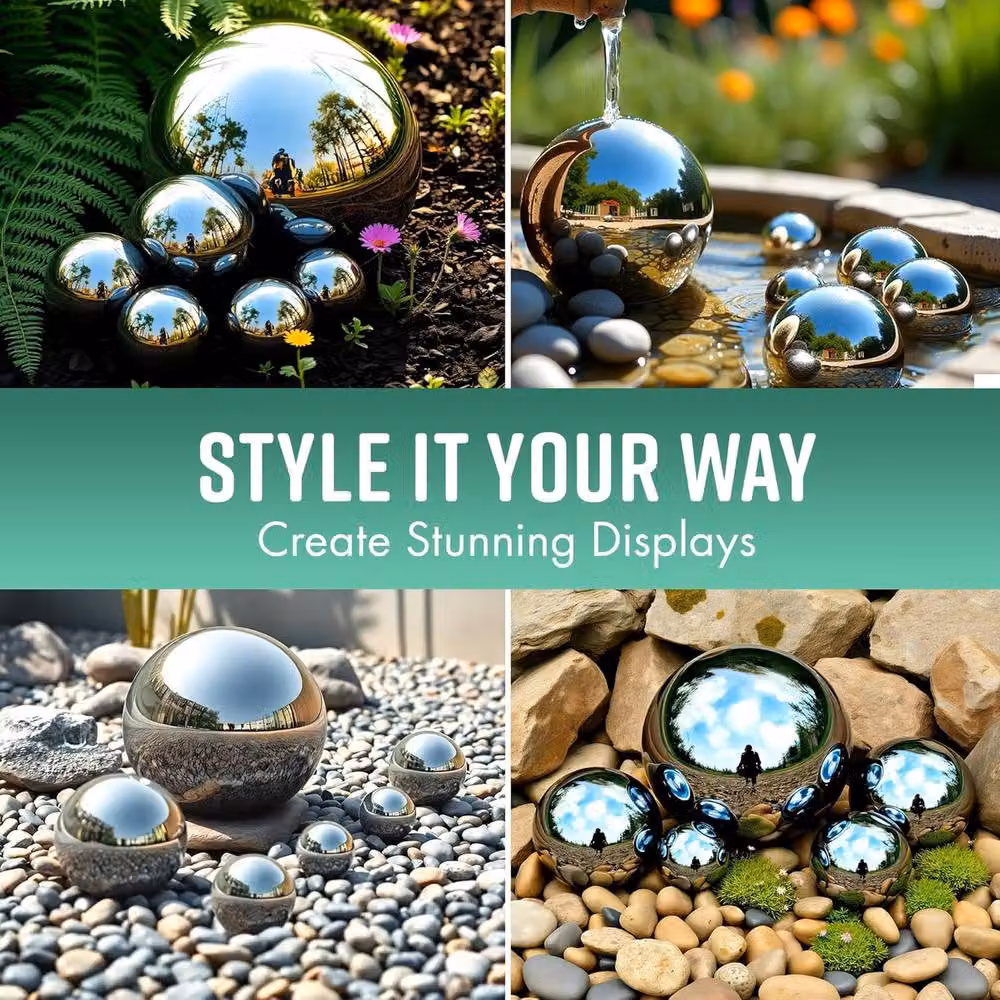 Globrite 6-Piece Stainless Steel Mirror Ball Garden Ornaments in Silver and Multicolour – 4