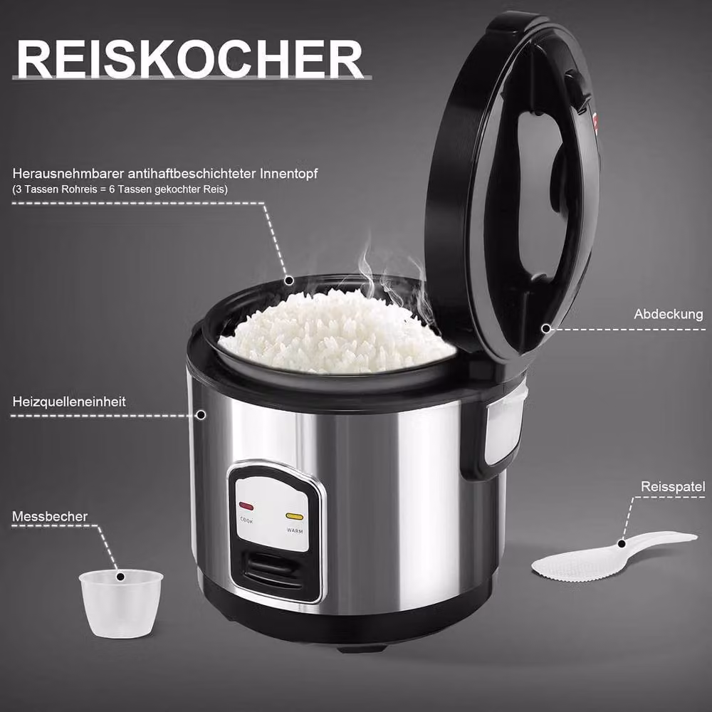 Pawnora 400W Non Stick Rice Cooker, Steamer and Soup Pot in Silver, W/D/H: 100 x 15 x 15 cm – 4