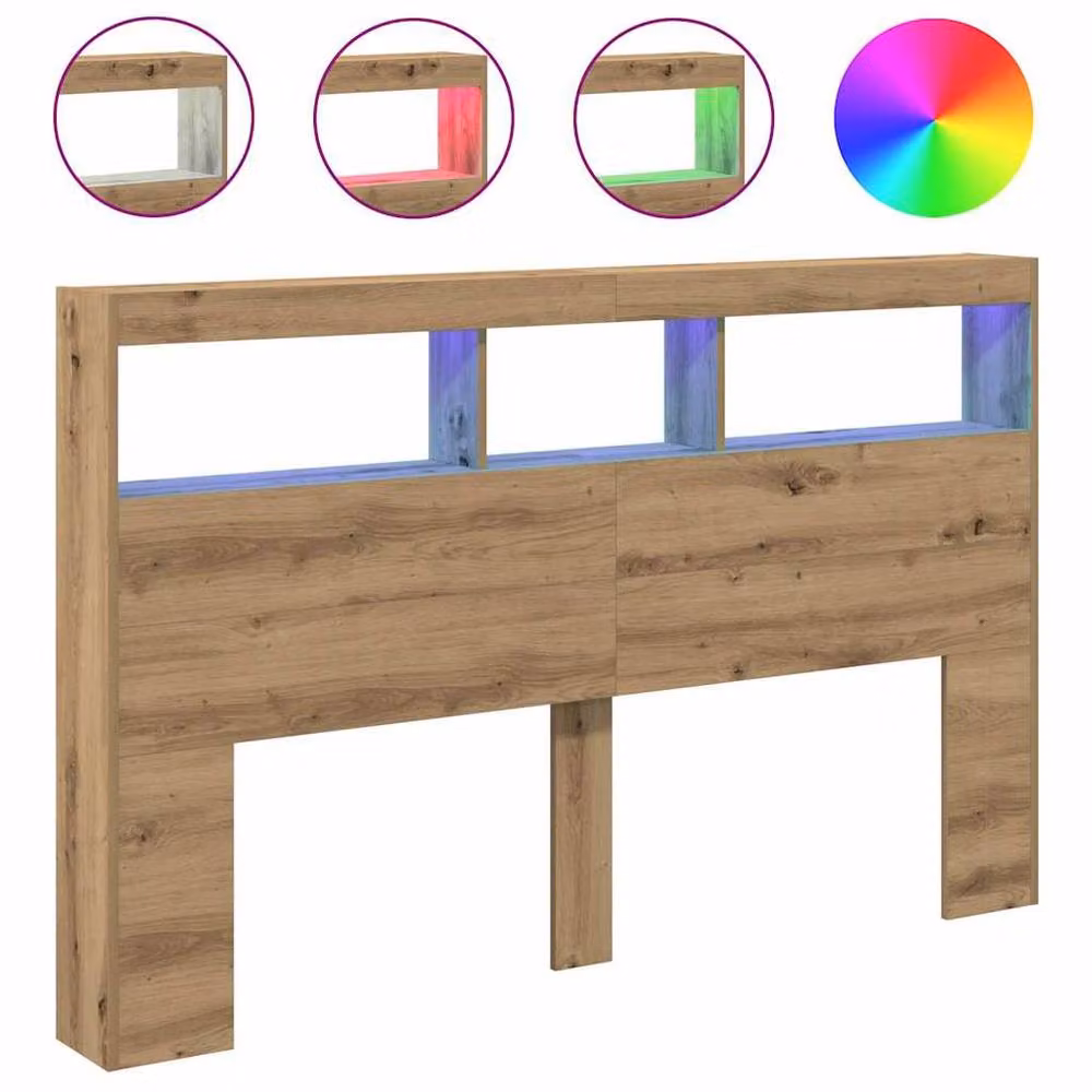 Berkfield Home Artisan Oak Headboard Cabinet with Integrated LED Lighting, Brown, W: 160 cm, D: 17 cm, H: 102 cm – 2
