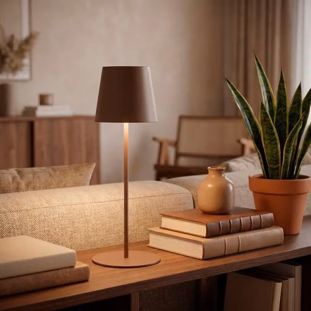 Briloner Umbrasand Rechargeable LED Table Lamp, IP44 Dimmable Touch Control Height Adjustable Lamp in Beige, H 36 x W 10.5 x D 10.5 cm