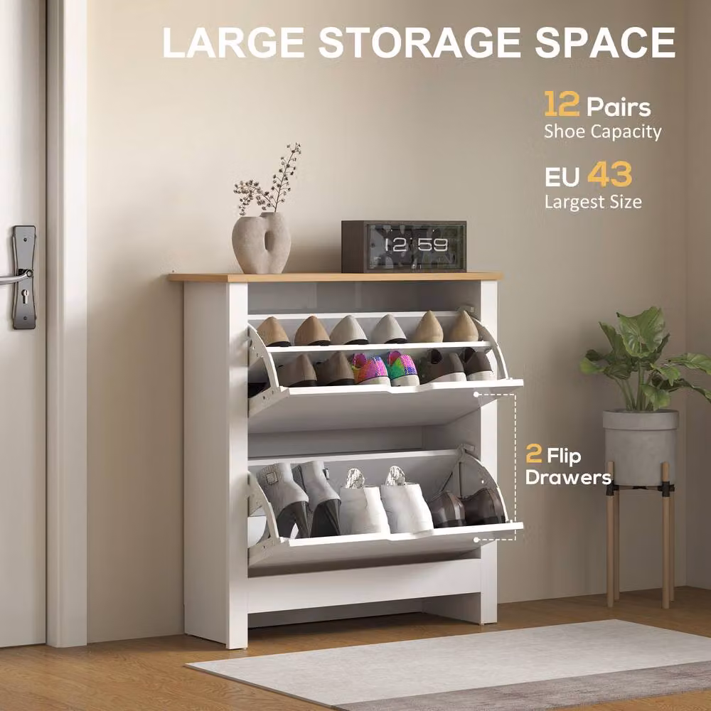 ERGOVEXA Glossy Slim White Shoe Cabinet with Tilting Compartments and Internal Shelves – 4