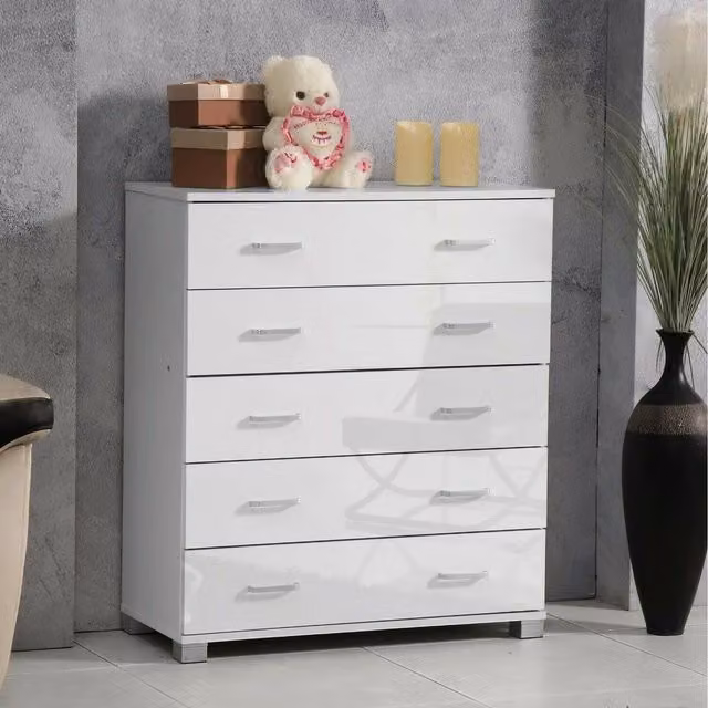 Home Treats High Gloss White Wooden Chest of Drawers