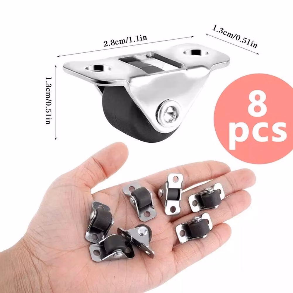 VOGREX 8-Piece Set of Mini Black Rubber and Steel Plate Caster Wheels – 2