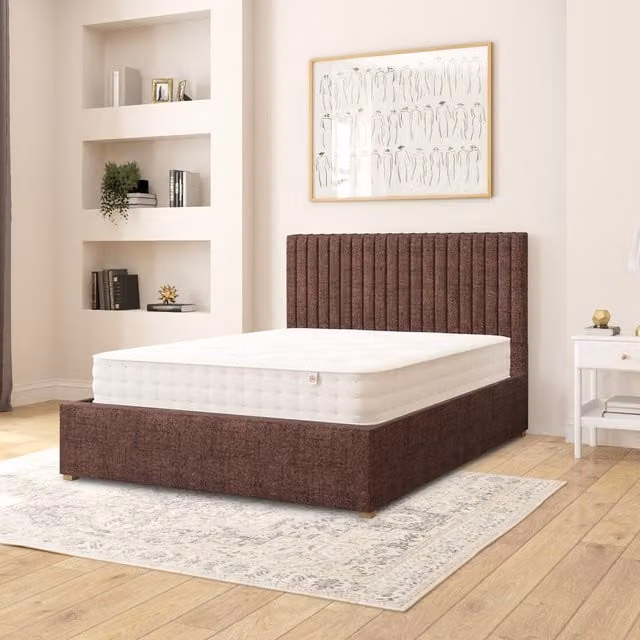 Aspire Grant Fabric Ottoman Storage Bed in Chocolate Brown Yorkshire Knit Fabric, W/D/H: 140 x 200 cm
