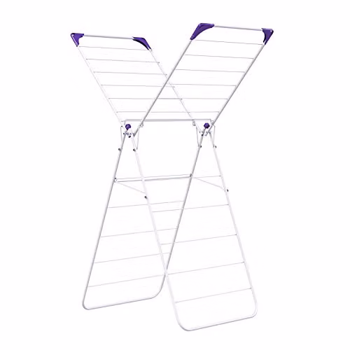 Minky Essential X Wing Indoor Clothes Airer, White Steel, Foldable with Wing Arms