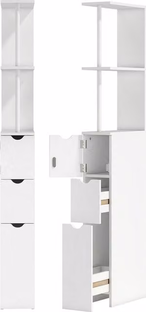 Kleankin Modern White Bathroom Storage Cabinet with Hinged Doors, Drawers and Open Shelves – 1