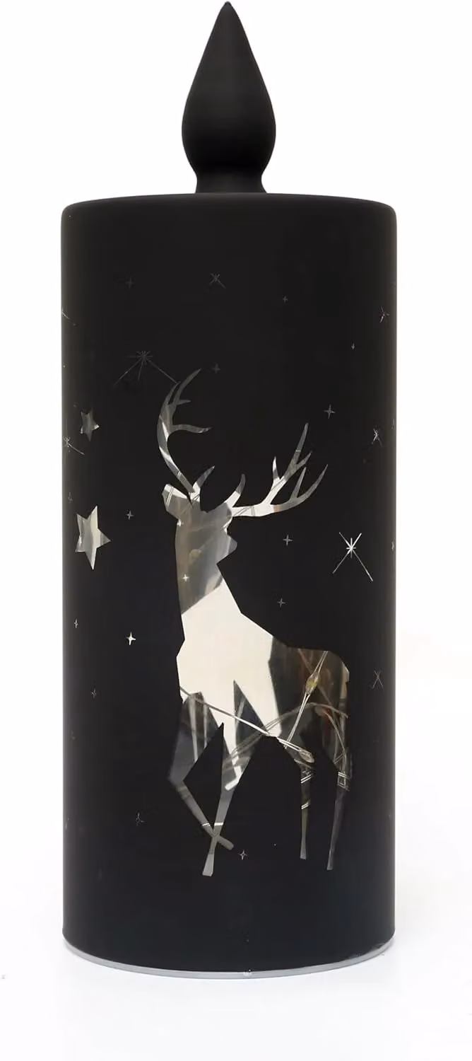Shatchi Black and Gold Christmas Decorated LED Glass Candle Lantern, H 27 cm x W 10 cm x D 10 cm – 4
