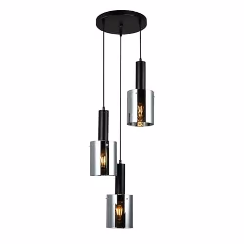Netlighting Modern Black 3-Light Suspended Pendant Light with Glass Shades and E27 Base