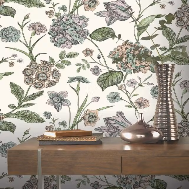 Sophie Laurence Vintage Botanical Floral Wallpaper Roll in Multicolour and Yellow