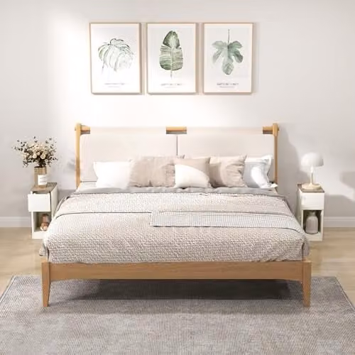 HOMCOM Set of 2 Modern Bedside Tables with Drawer and Shelf in Cream White – 3