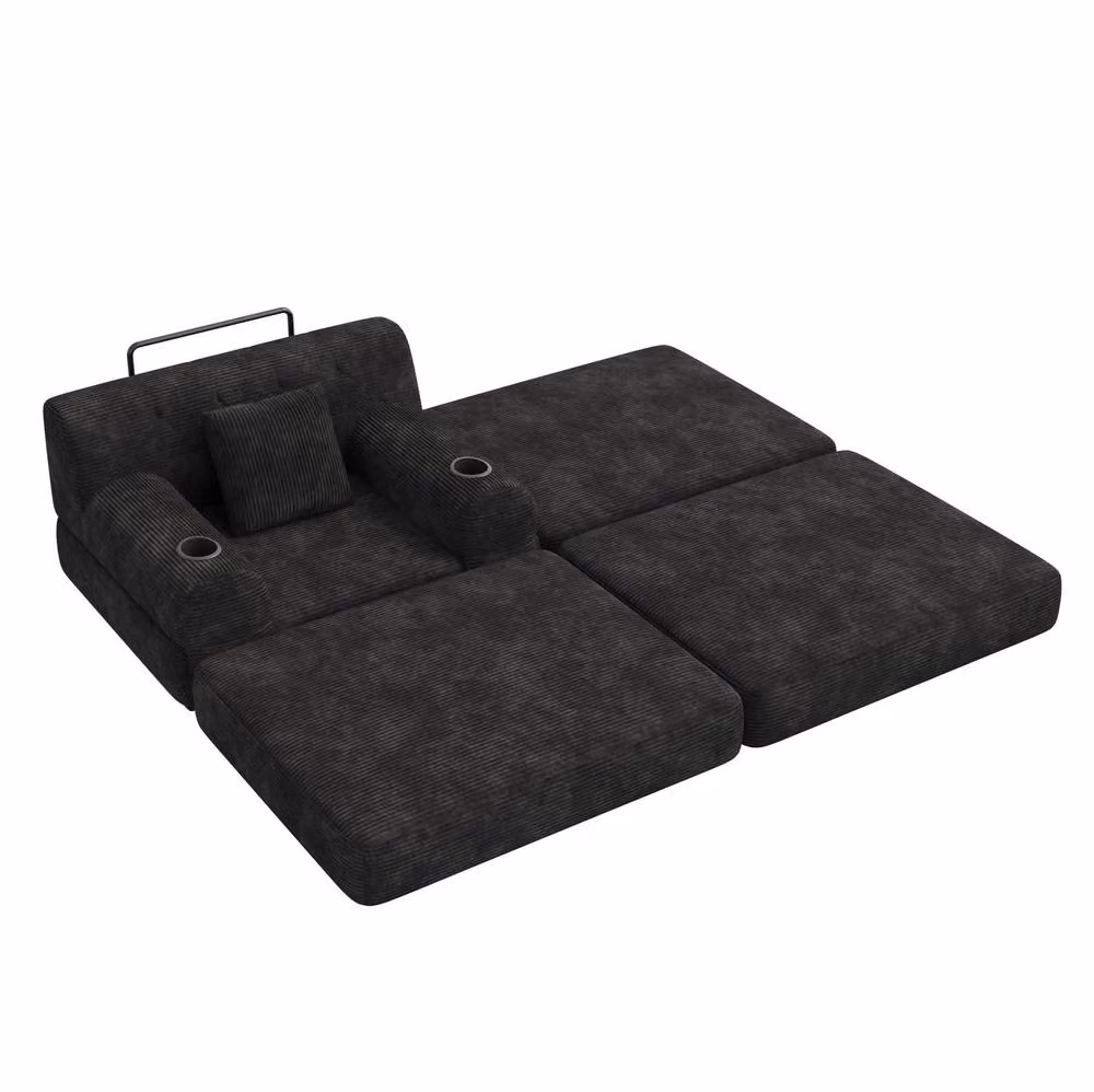 STILVORA Black Sleeper Chair Sofa with Cup Holders and Pockets – 4
