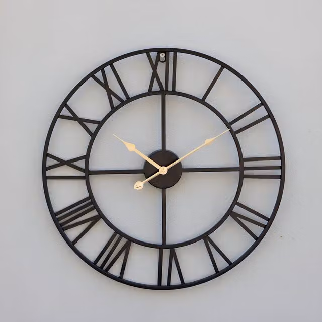 Primrose Open Dial Metal Skeleton Wall Clock in Black with Gold Hands, Diameter: 50 cm