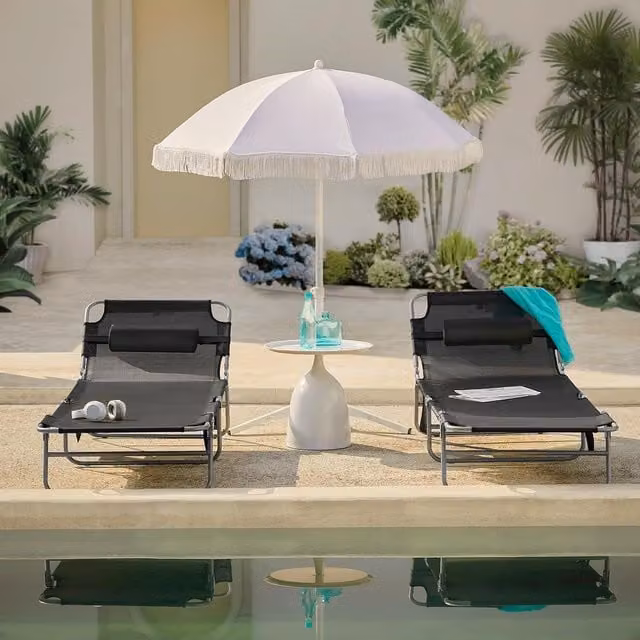 SoBuy Set of 2 Black Adjustable Folding Sun Loungers with Textilene Fabric and Metal Frame
