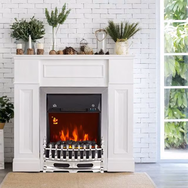 HOMCOM Electric Fireplace with LED Flame Effect Heater in Silver