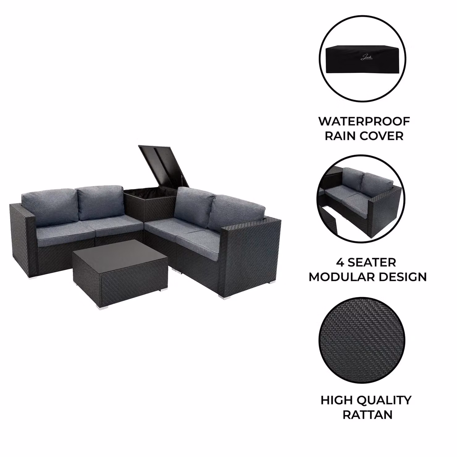 Monstershop Rattan Modular 6 Piece Furniture Set in Black – 2