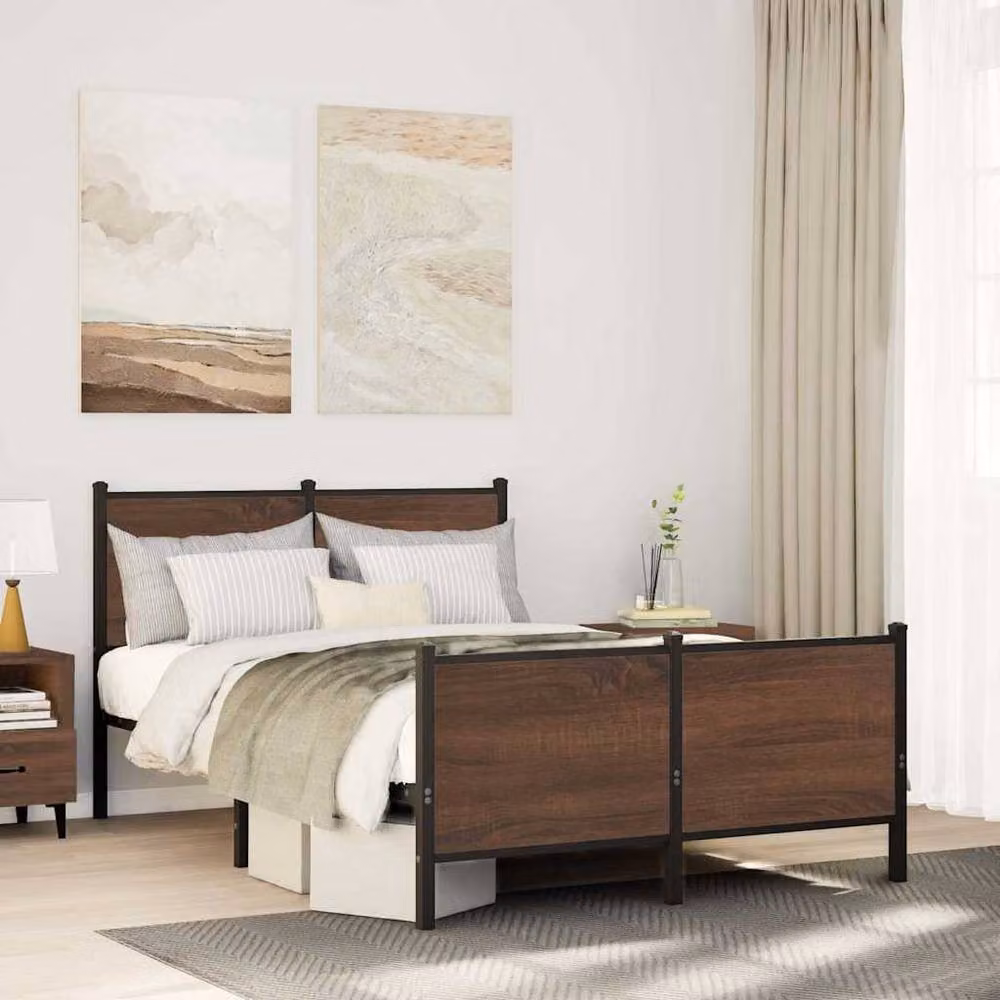 Berkfield Home Metal Bed Frame in Brown Oak, W/D/H: 120 x 200 cm – 2