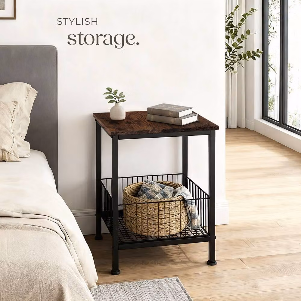 tectake Grimsby Bedside Table in Dark Brown – 7