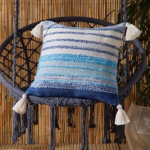 Drift Home Grayson Blue Chenille Textured Outdoor Square Filled Cushion W/D/H: 43 x 43 x 43 cm – 1
