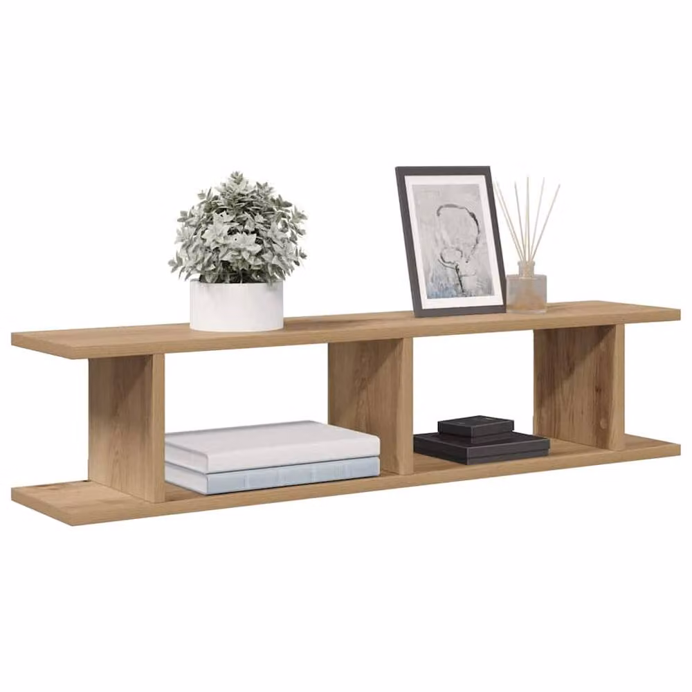 Berkfield Home Artisan Oak Wall Shelves, 2 Piece Brown Engineered Wood, W/D/H: 90 x 18 x 20 cm – 2