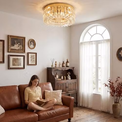 HOMCOM Crystal Ceiling Chandelier with 160 Transparent Pendants in Gold Tone – 6