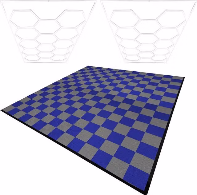 Monstershop Hexagon LED Lights (Pack of 2) and Grey Vented Garage Floor Tiles with Edges – 1