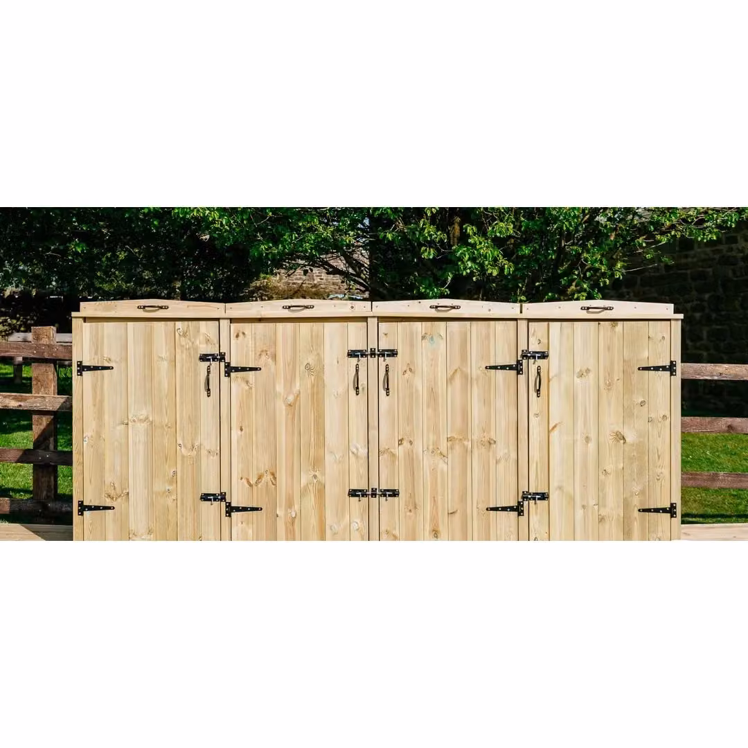 Buttercup Farm Chatburn 8 Recycle Box Store in Brown Timber with Pent Roof and Shelving, W/D/H: 120 x 80.4 x 239 cm – 2
