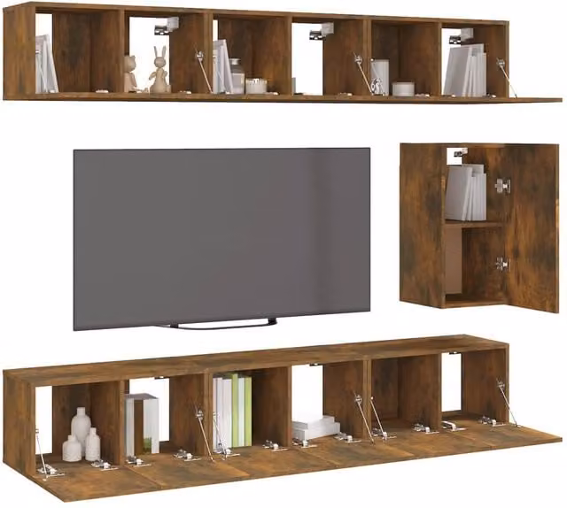 Berkfield Home Classic 7 Piece TV Cabinet Set in Brown Smoked Oak Engineered Wood – 1