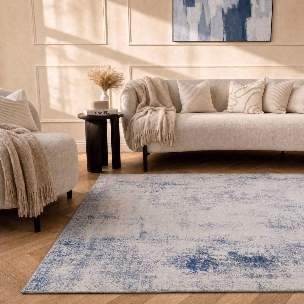 THE RUGS Elaris Stain Resistant Abstract Distressed Living Room Area Rug in Navy Blue, W: 240 cm, D: 340 cm – 2