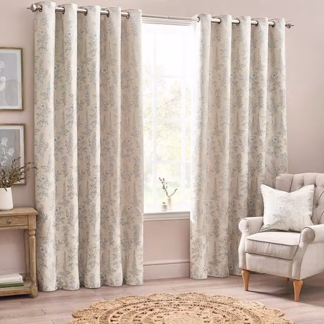 Wylder Nature Sophia Floral Jacquard Room Darkening Eyelet Curtains in Natural, Width: 168 cm, Drop: 137 cm
