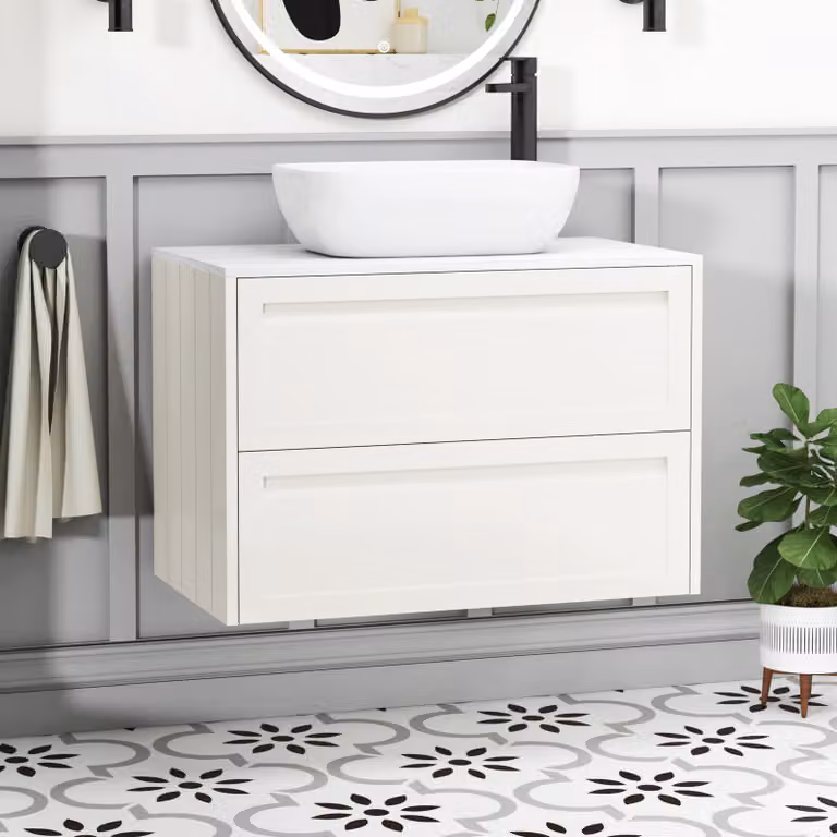 Royal Bathrooms Elmore 800mm Classic White Wall Hung 2 Drawer Vanity Unit with Elva Basin