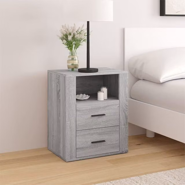 Berkfield Home Bedside Cabinet in Grey Sonoma, W/D/H: 50 x 36 x 60 cm