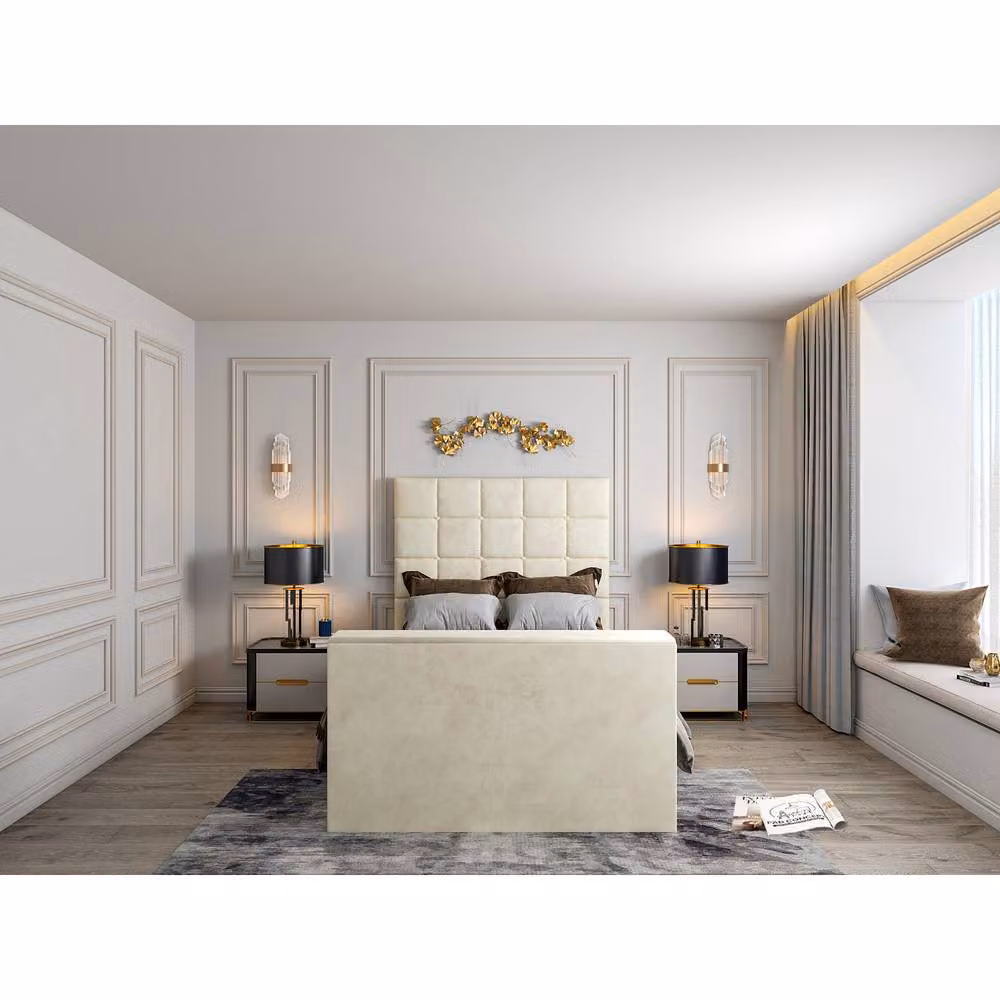 KDMD Luther Upholstered TV Bed Frame in Beige, Single (W: 90 cm, D: 200 cm, H: 98 cm) – 2